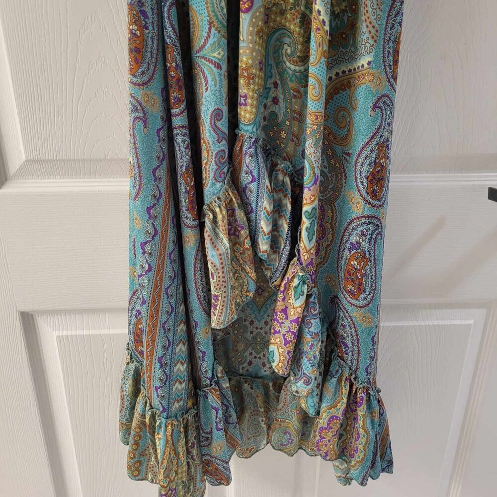Earthbound Turqouise Green Blue Boho Ruffle Maxi Dress M - Picture 5 of 9